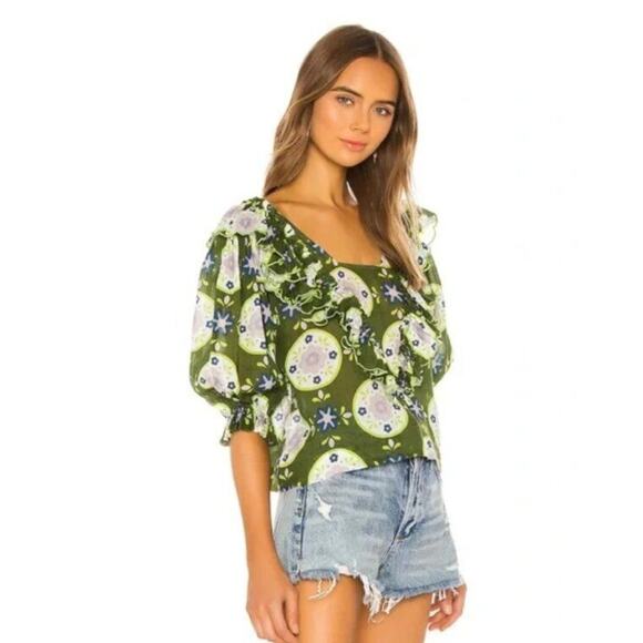 Floral Ruffle Green Blouse - Picture 13 of 14